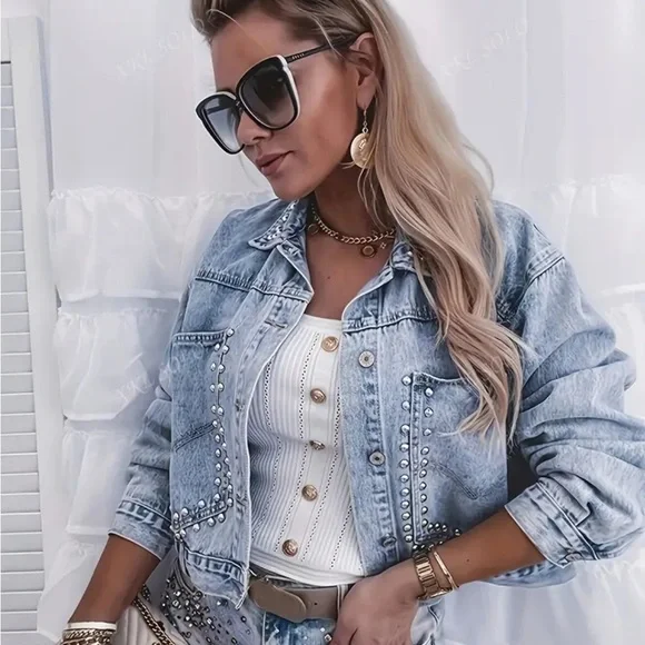 Elevate your style with this Studded Denim Jacket. - Picture 3 of 5